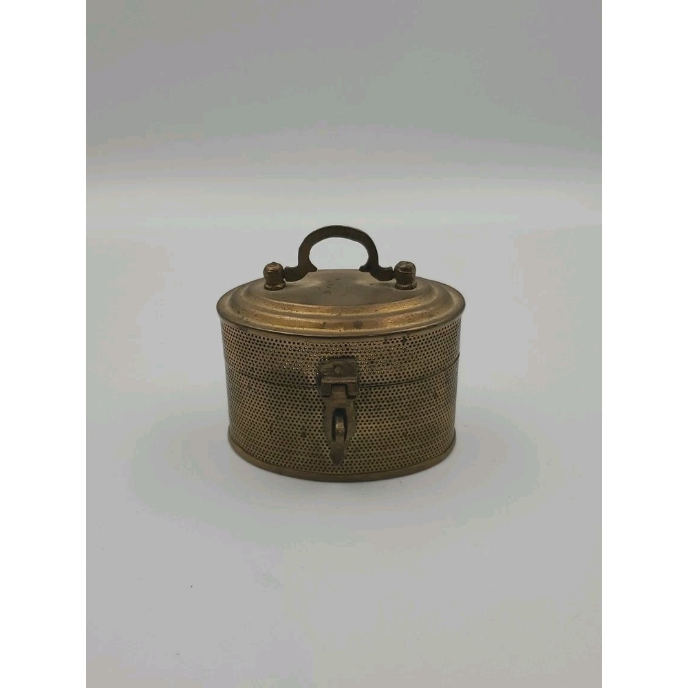 Vintage Indian Handcrafted Brass Jali Cut Box Trinket Storage Stash Decorative